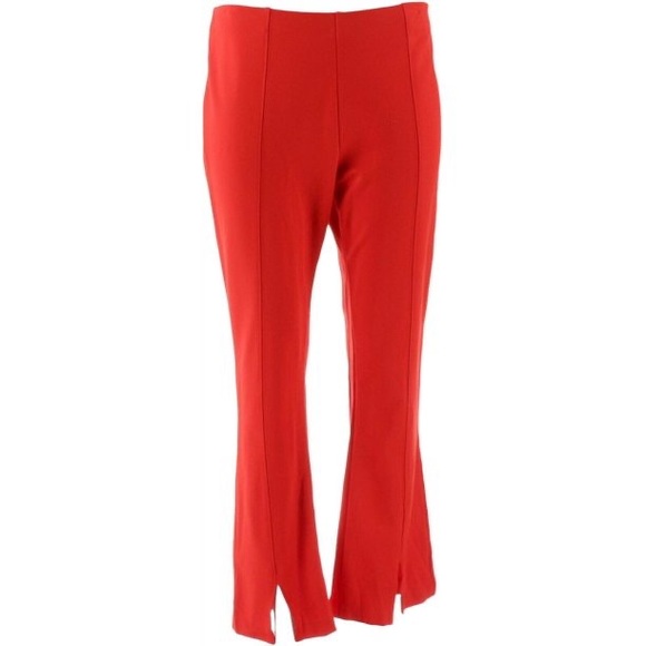 Du Jour Pants - Du Jour Pull-On Ponte Knit Front Slit Ankle Pants